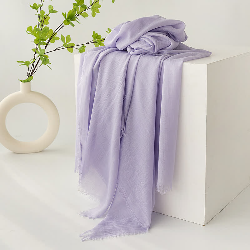Écharpe d'été fine et douce à pompons courts de couleur unie