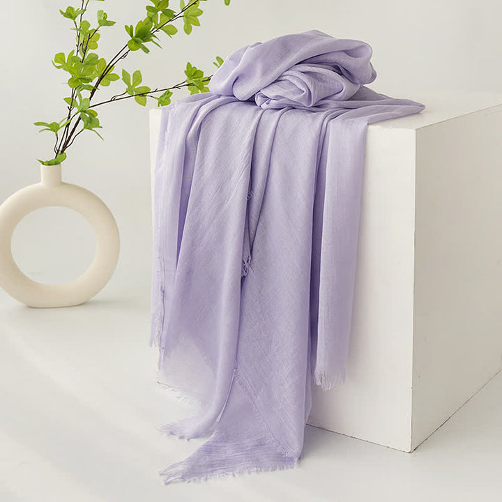 Écharpe d'été fine et douce à pompons courts de couleur unie