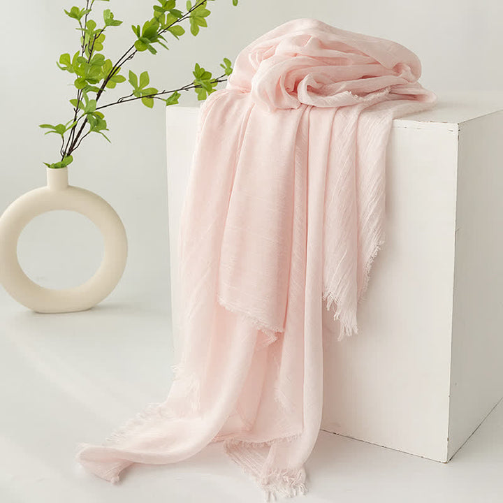 Écharpe d'été fine et douce à pompons courts de couleur unie