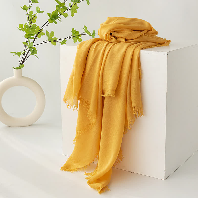 Écharpe d'été fine et douce à pompons courts de couleur unie
