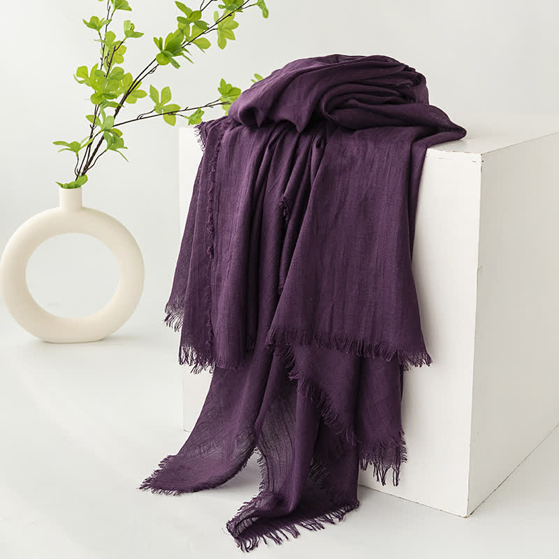 Écharpe d'été fine et douce à pompons courts de couleur unie