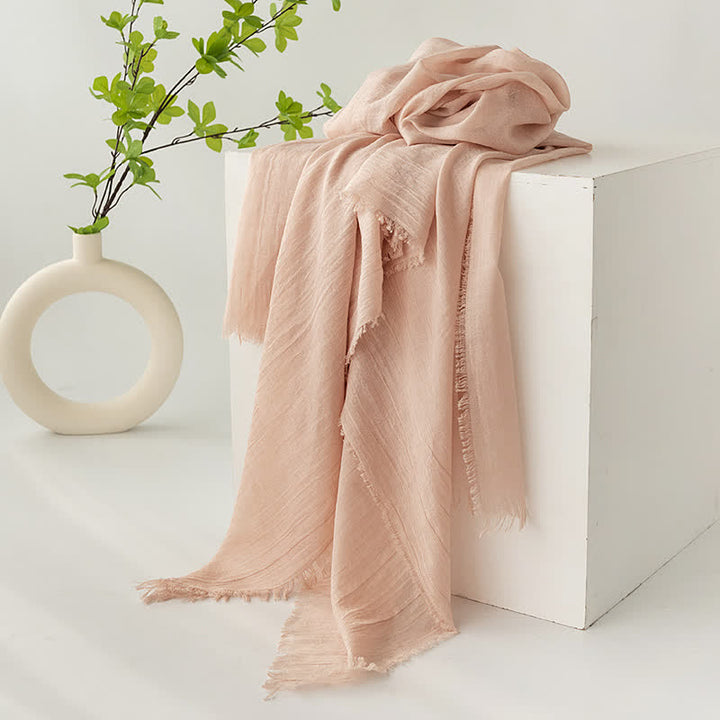 Écharpe d'été fine et douce à pompons courts de couleur unie