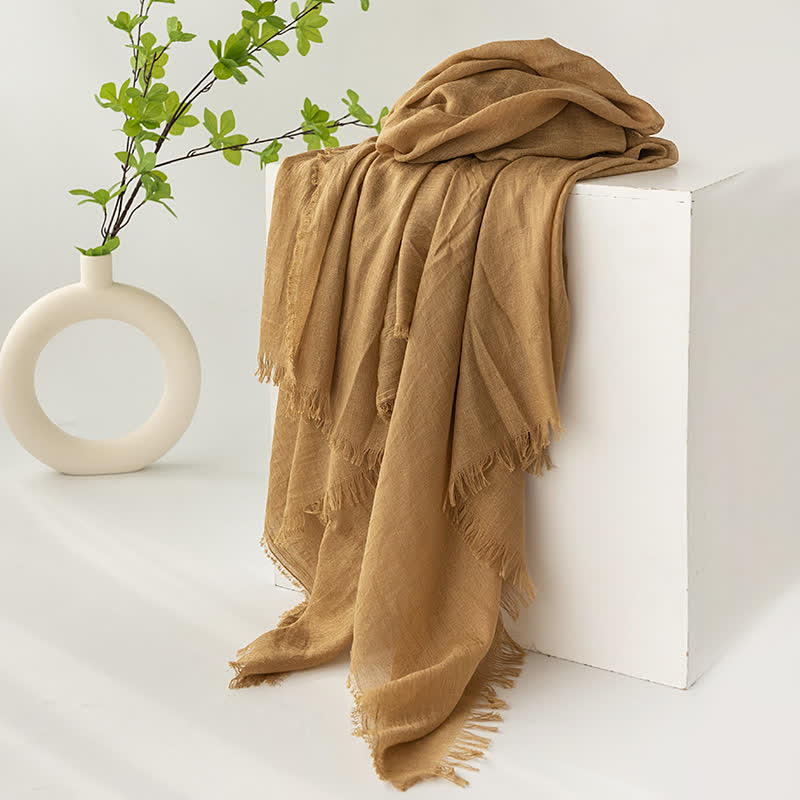 Écharpe d'été fine et douce à pompons courts de couleur unie