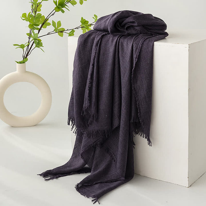 Écharpe d'été fine et douce à pompons courts de couleur unie