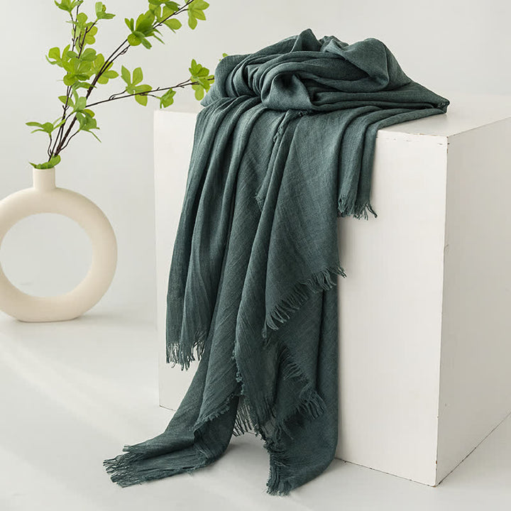 Écharpe d'été fine et douce à pompons courts de couleur unie