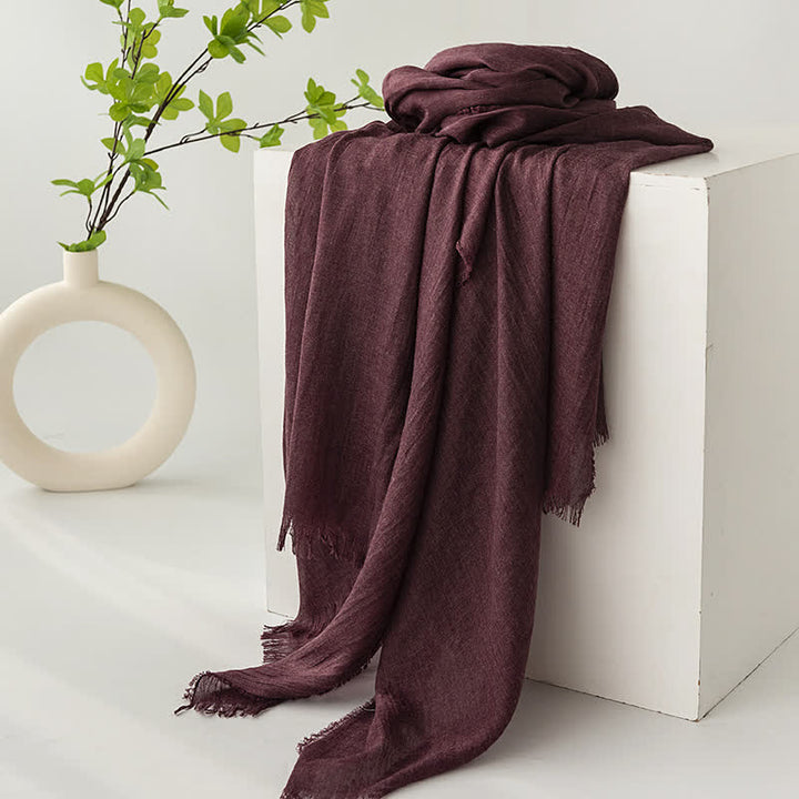 Écharpe d'été fine et douce à pompons courts de couleur unie