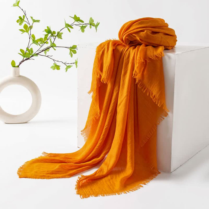 Écharpe d'été fine et douce à pompons courts de couleur unie