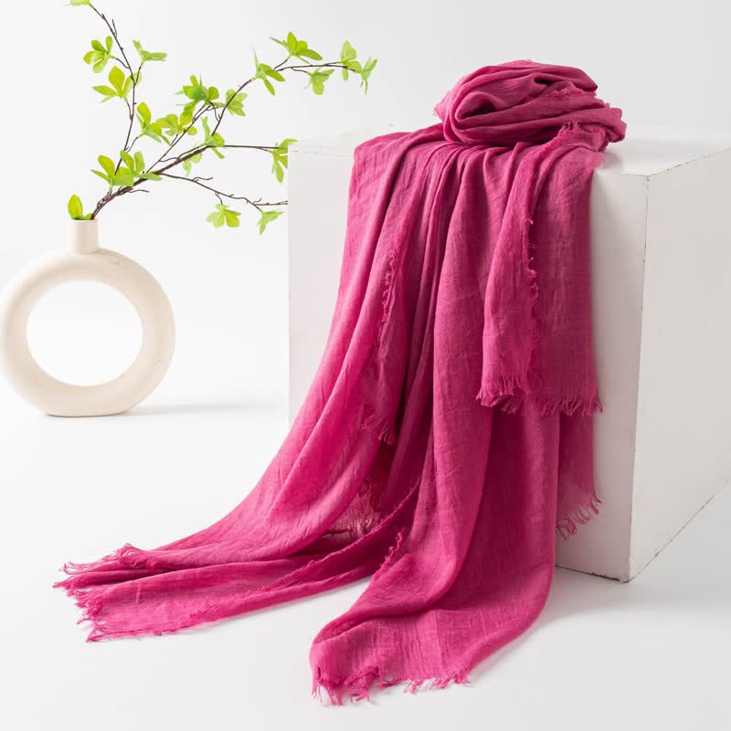 Écharpe d'été fine et douce à pompons courts de couleur unie