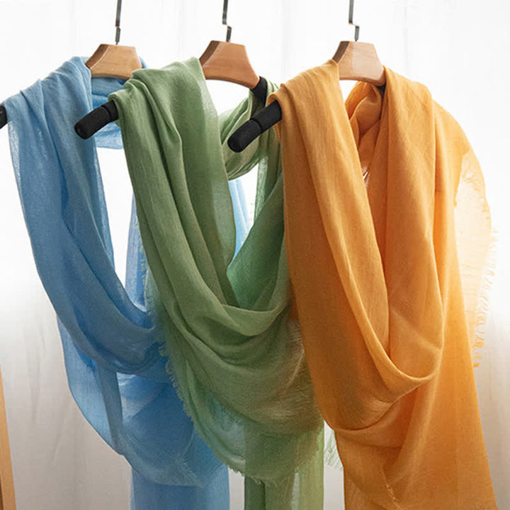 Écharpe d'été fine et douce à pompons courts de couleur unie