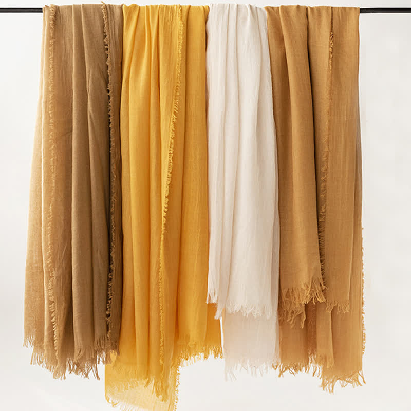 Écharpe d'été fine et douce à pompons courts de couleur unie