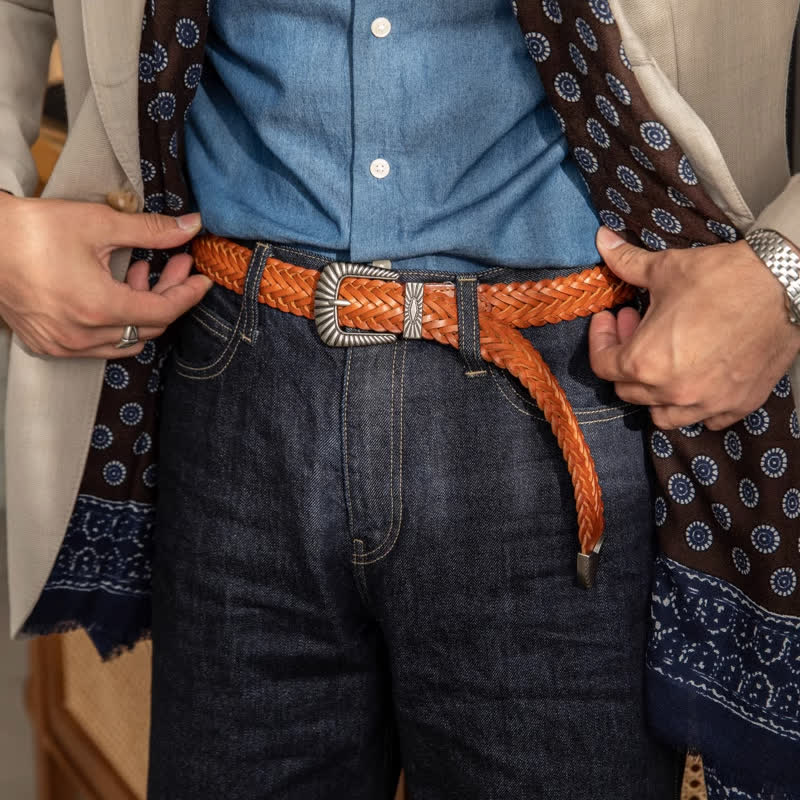Ceinture en cuir tressé de vachette tissée décontractée pour tous les jours