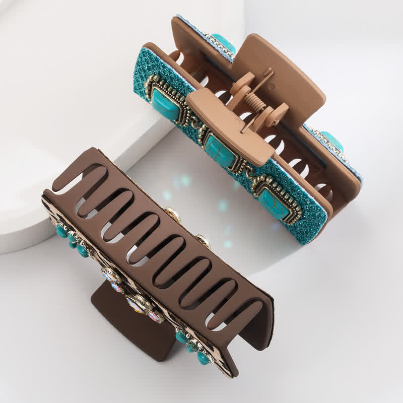 Pince à cheveux pour femme avec imprimé léopard et turquoise de l'Ouest