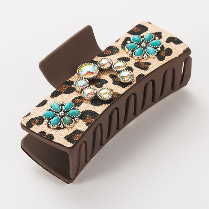Pince à cheveux pour femme avec imprimé léopard et turquoise de l'Ouest