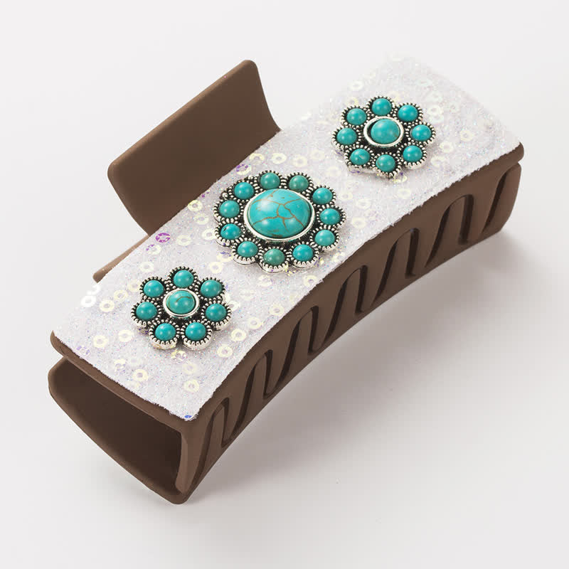 Pince à cheveux pour femme avec imprimé léopard et turquoise de l'Ouest