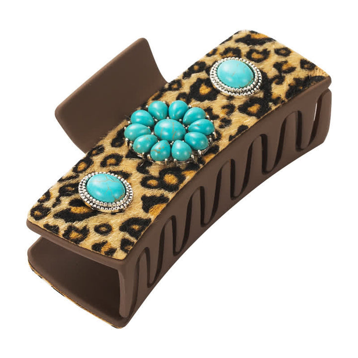 Pince à cheveux pour femme avec imprimé léopard turquoise et vache laitière