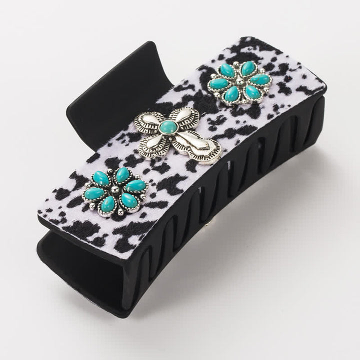 Pince à cheveux pour femme avec imprimé léopard turquoise et vache laitière