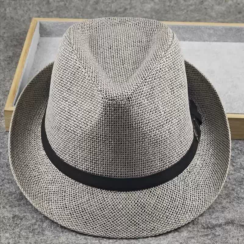 Chapeau Fedora d'été en paille à motif pied-de-poule à carreaux britanniques pour hommes