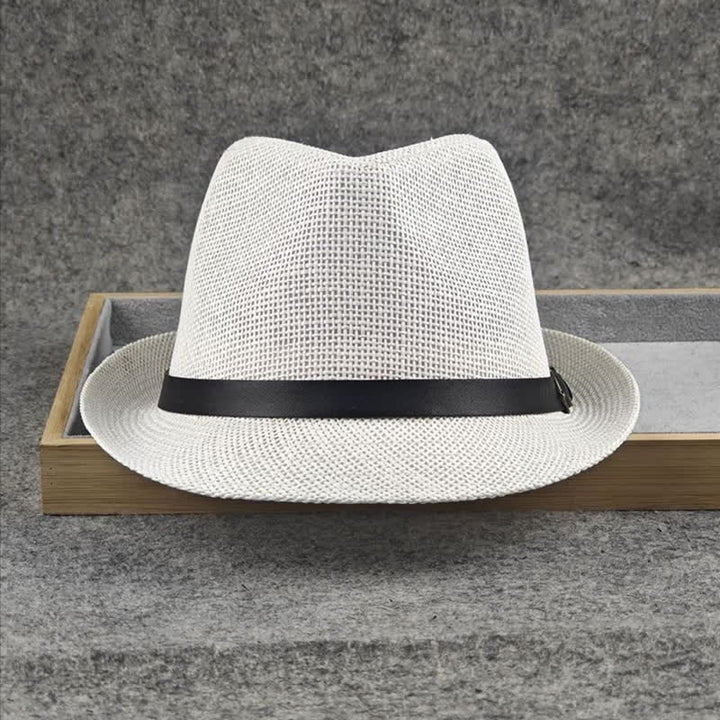 Chapeau Fedora d'été en paille à motif pied-de-poule à carreaux britanniques pour hommes