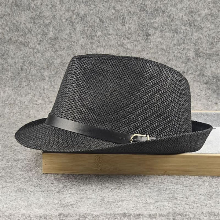 Chapeau Fedora d'été en paille à motif pied-de-poule à carreaux britanniques pour hommes