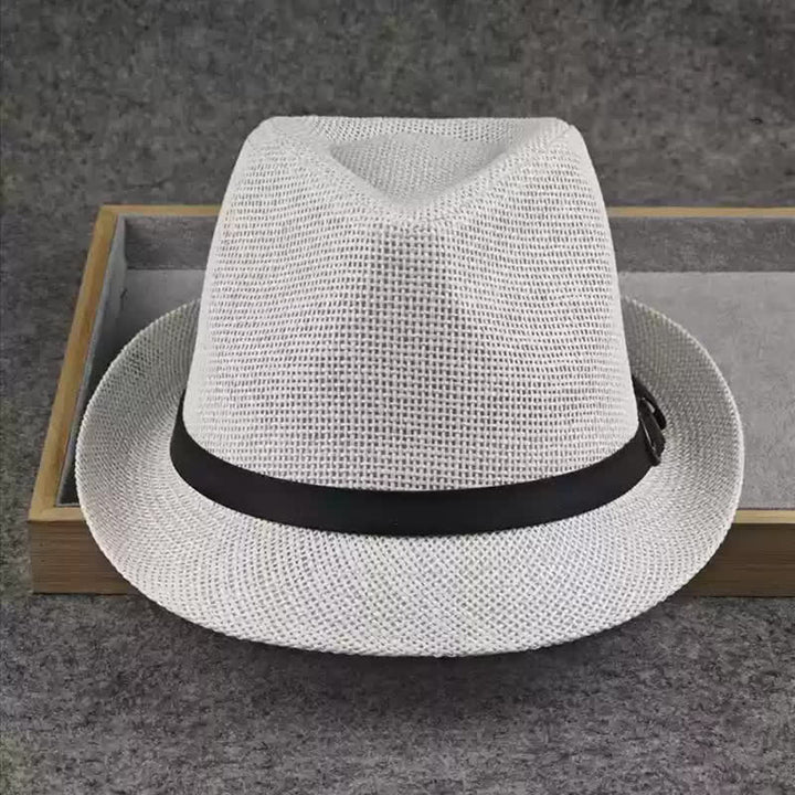 Chapeau Fedora d'été en paille à motif pied-de-poule à carreaux britanniques pour hommes