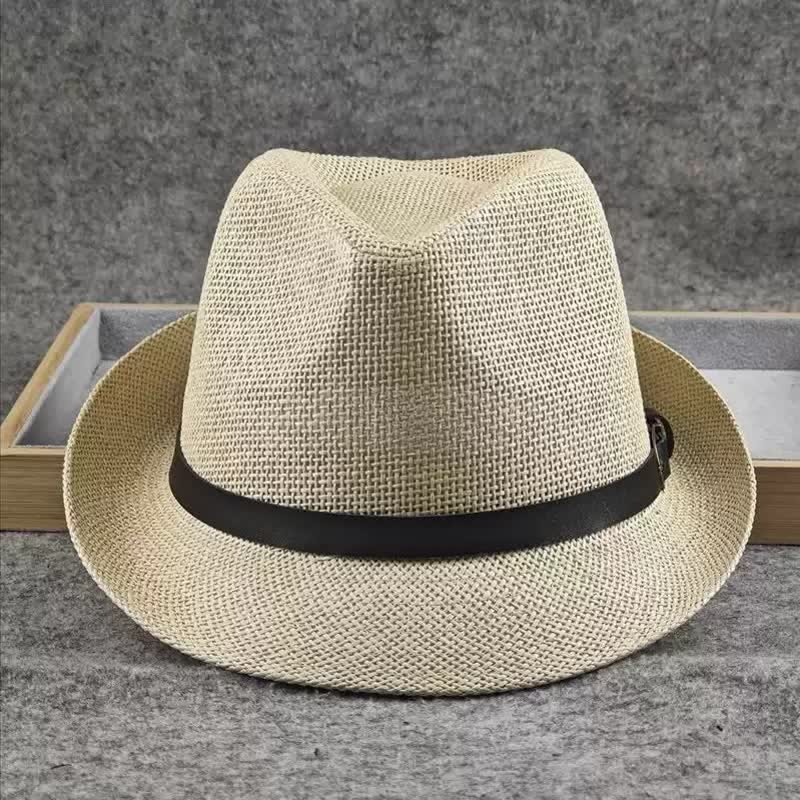 Chapeau Fedora d'été en paille à motif pied-de-poule à carreaux britanniques pour hommes