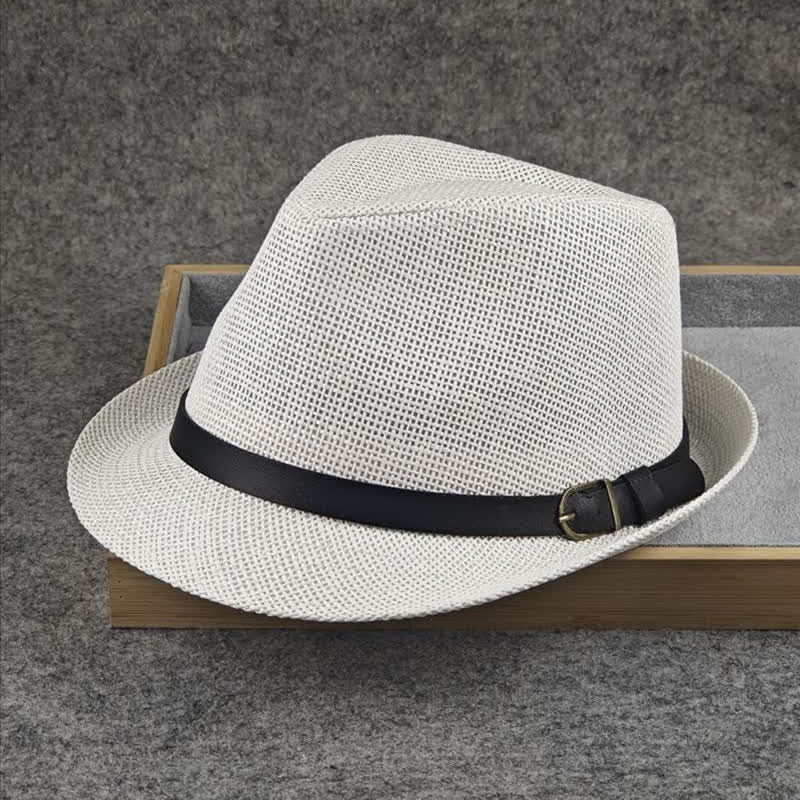 Chapeau Fedora d'été en paille à motif pied-de-poule à carreaux britanniques pour hommes