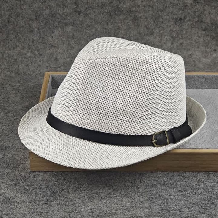 Chapeau Fedora d'été en paille à motif pied-de-poule à carreaux britanniques pour hommes