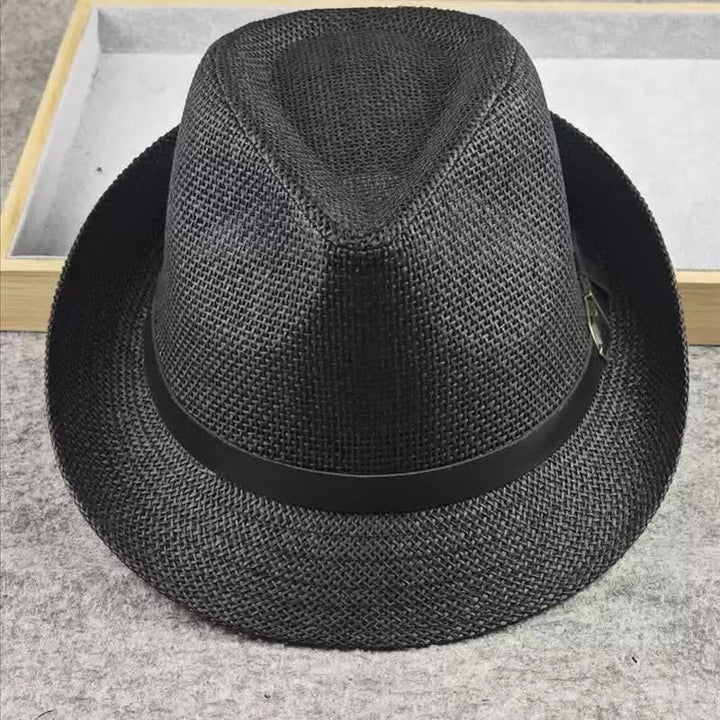 Chapeau Fedora d'été en paille à motif pied-de-poule à carreaux britanniques pour hommes
