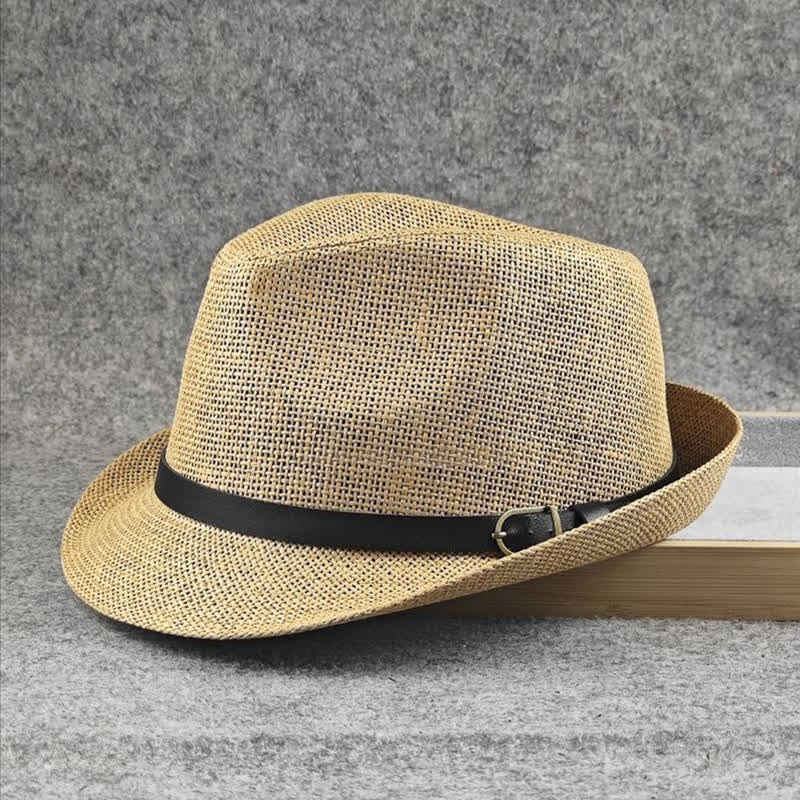 Chapeau Fedora d'été en paille à motif pied-de-poule à carreaux britanniques pour hommes
