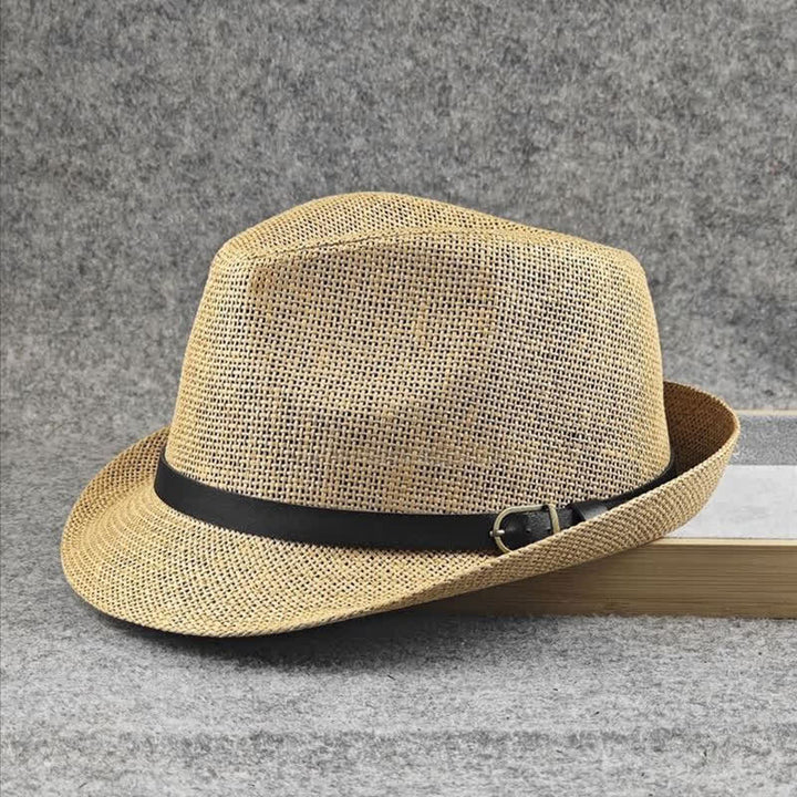 Chapeau Fedora d'été en paille à motif pied-de-poule à carreaux britanniques pour hommes