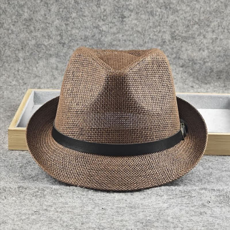 Chapeau Fedora d'été en paille à motif pied-de-poule à carreaux britanniques pour hommes