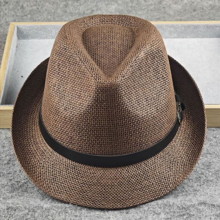 Chapeau Fedora d'été en paille à motif pied-de-poule à carreaux britanniques pour hommes
