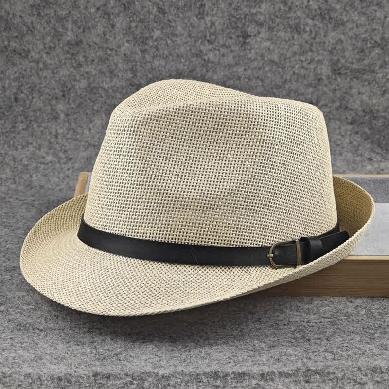 Chapeau Fedora d'été en paille à motif pied-de-poule à carreaux britanniques pour hommes