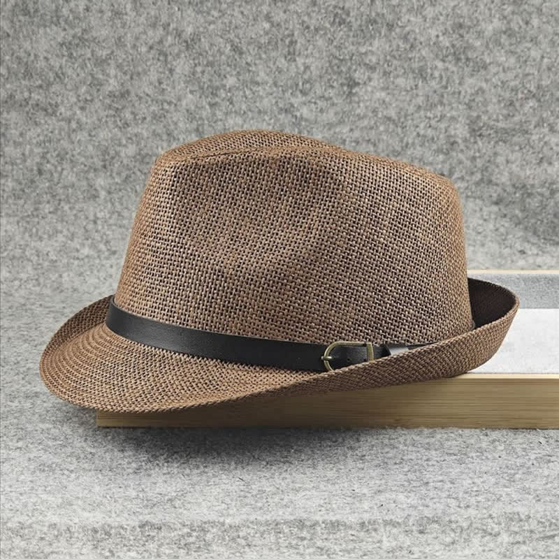 Chapeau Fedora d'été en paille à motif pied-de-poule à carreaux britanniques pour hommes