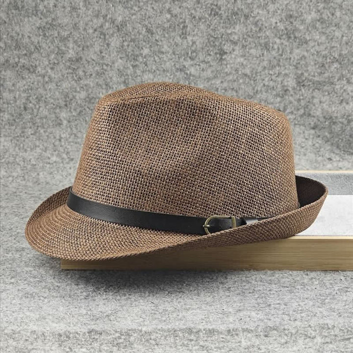 Chapeau Fedora d'été en paille à motif pied-de-poule à carreaux britanniques pour hommes