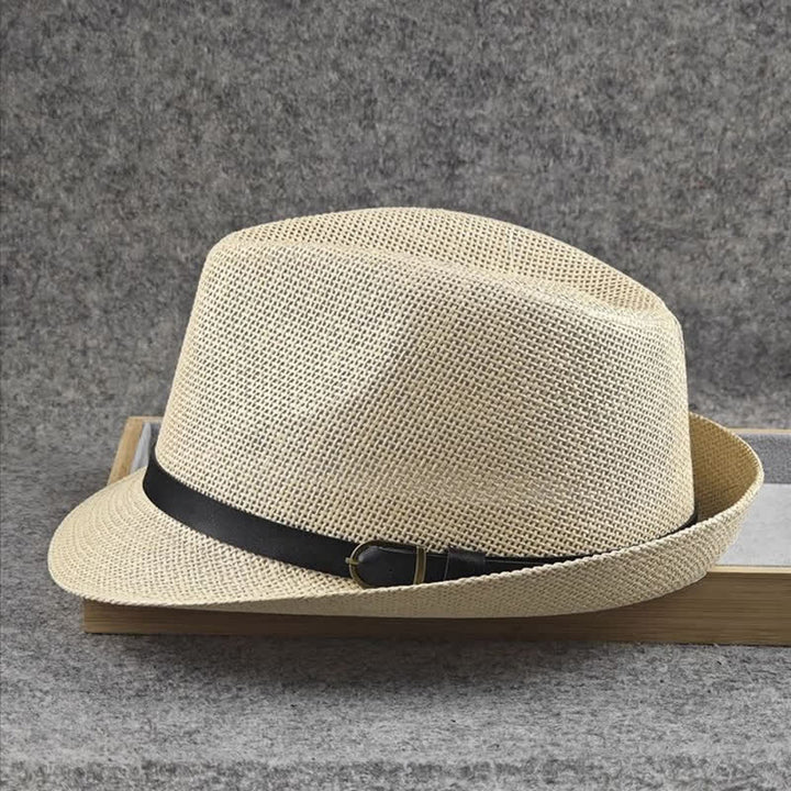 Chapeau Fedora d'été en paille à motif pied-de-poule à carreaux britanniques pour hommes