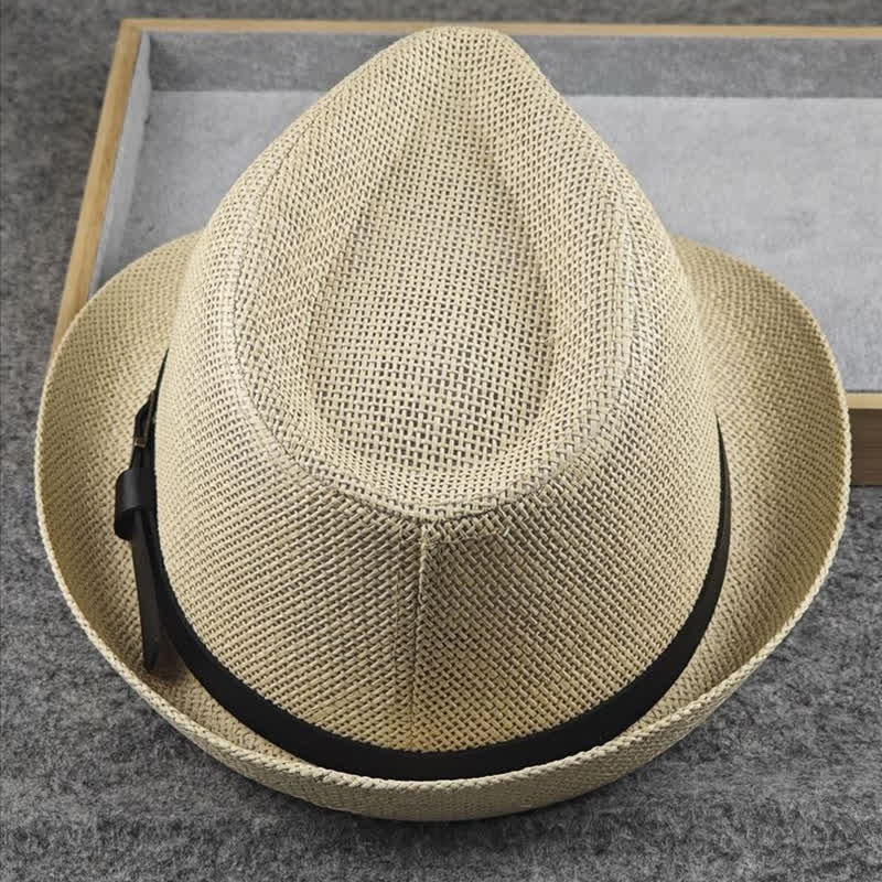 Chapeau Fedora d'été en paille à motif pied-de-poule à carreaux britanniques pour hommes