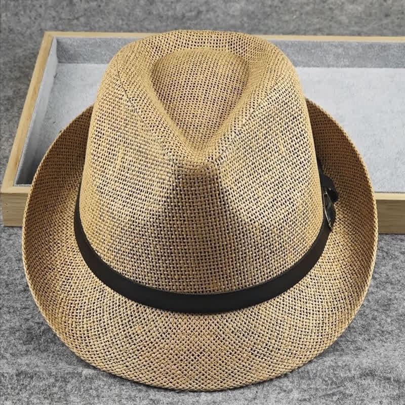 Chapeau Fedora d'été en paille à motif pied-de-poule à carreaux britanniques pour hommes