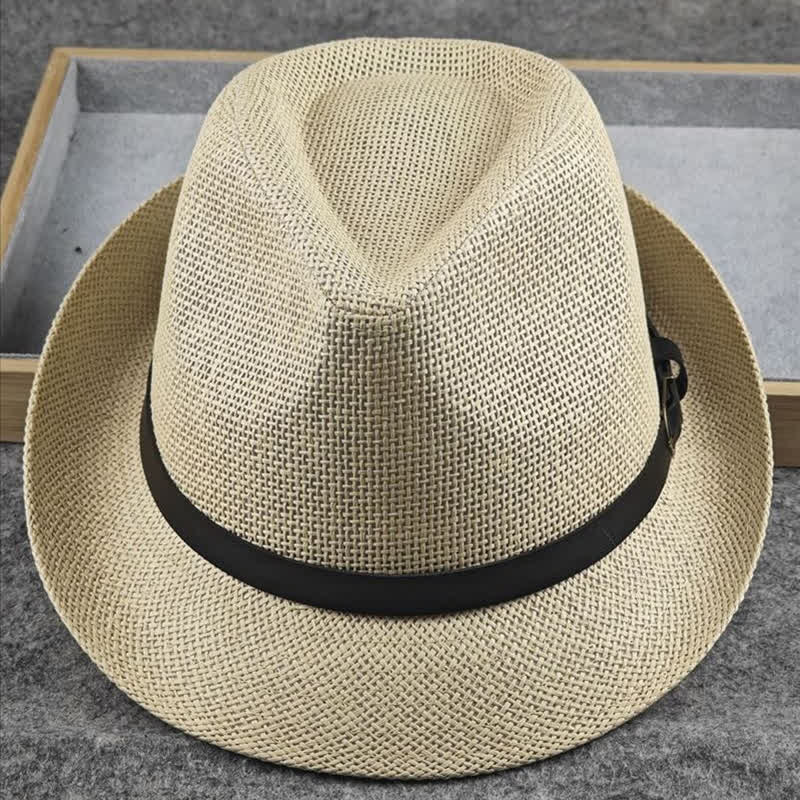 Chapeau Fedora d'été en paille à motif pied-de-poule à carreaux britanniques pour hommes
