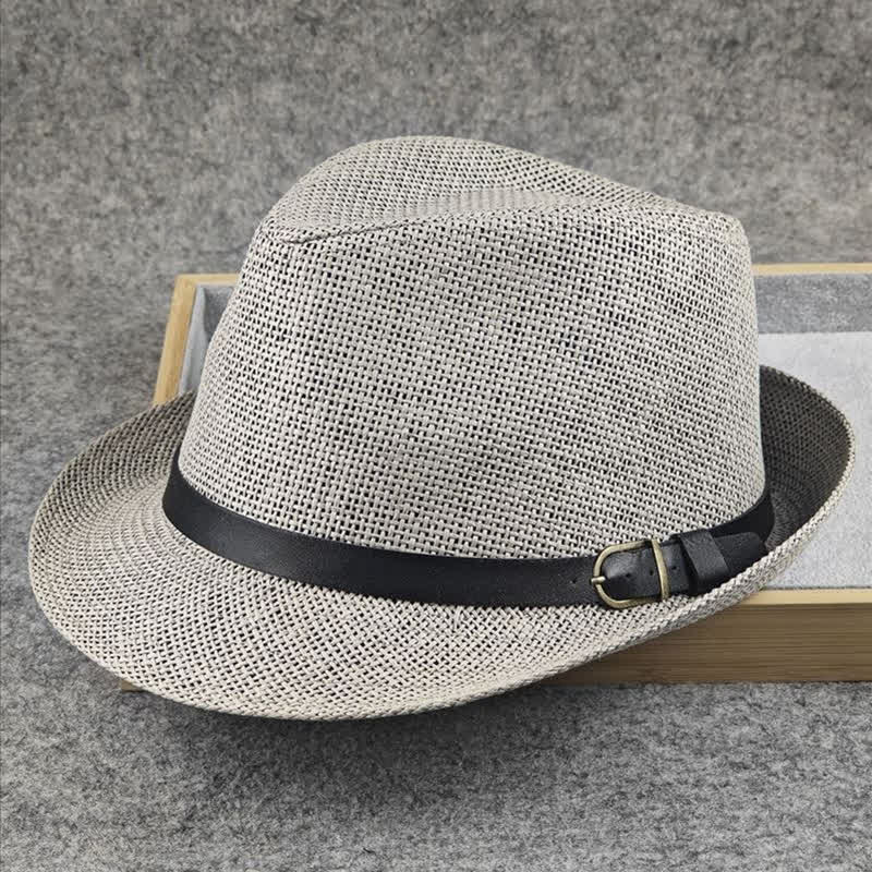Chapeau Fedora d'été en paille à motif pied-de-poule à carreaux britanniques pour hommes