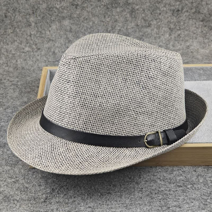 Chapeau Fedora d'été en paille à motif pied-de-poule à carreaux britanniques pour hommes