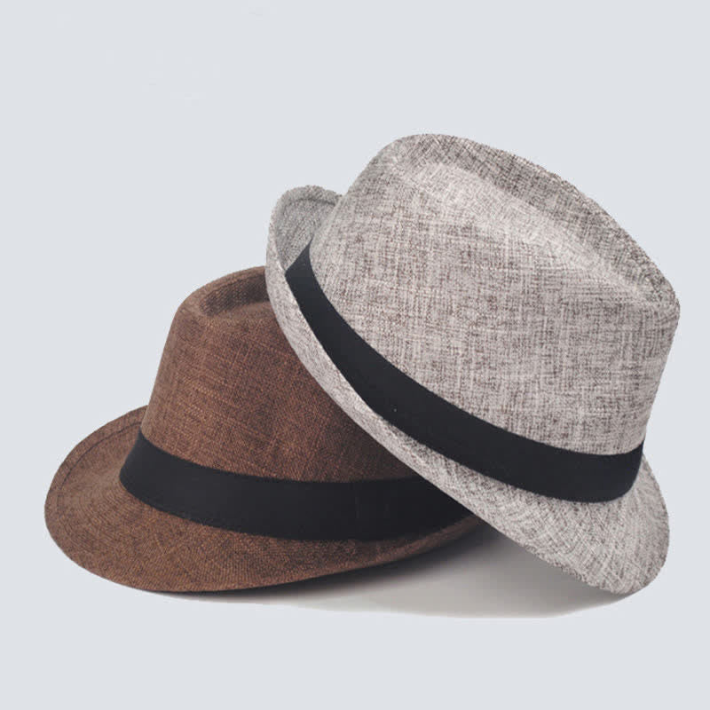 Chapeau Fedora d'été simple à ruban noir pour homme