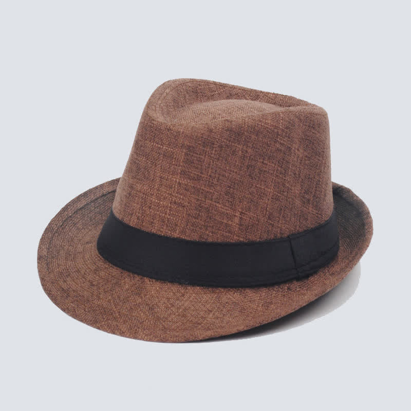 Chapeau Fedora d'été simple à ruban noir pour homme
