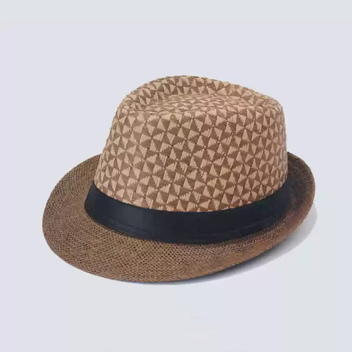 Chapeau Fedora en paille de plage à motif à carreaux classique pour hommes