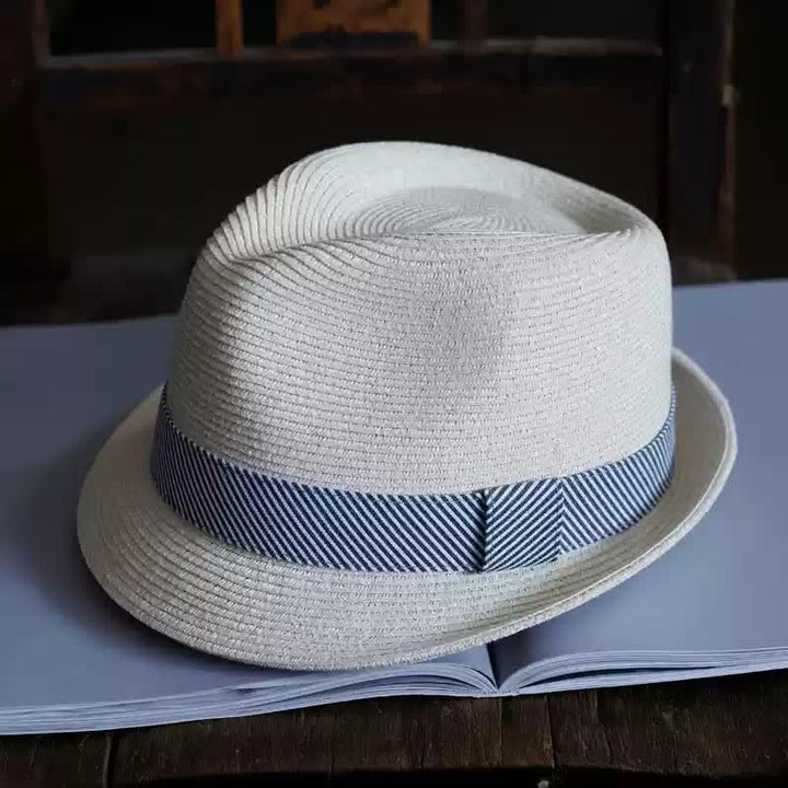 Chapeau Fedora en paille de plage à rayures gracieuses pour hommes