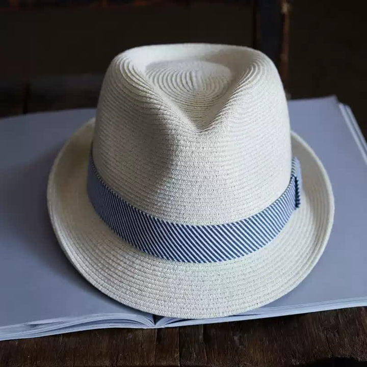 Chapeau Fedora en paille de plage à rayures gracieuses pour hommes