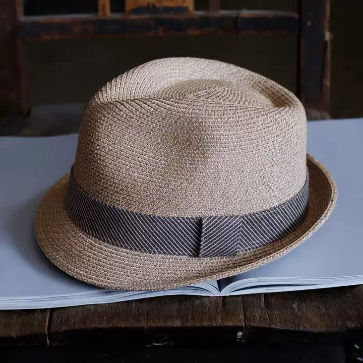 Chapeau Fedora en paille de plage à rayures gracieuses pour hommes