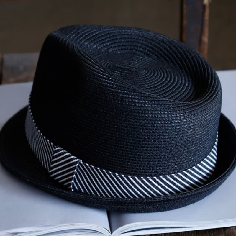 Chapeau Fedora en paille de plage à rayures gracieuses pour hommes