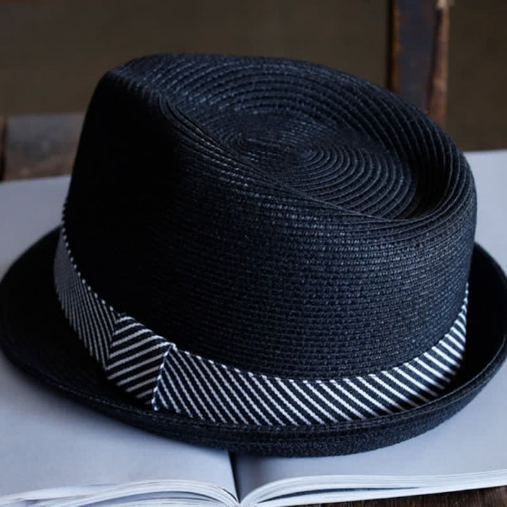 Chapeau Fedora en paille de plage à rayures gracieuses pour hommes