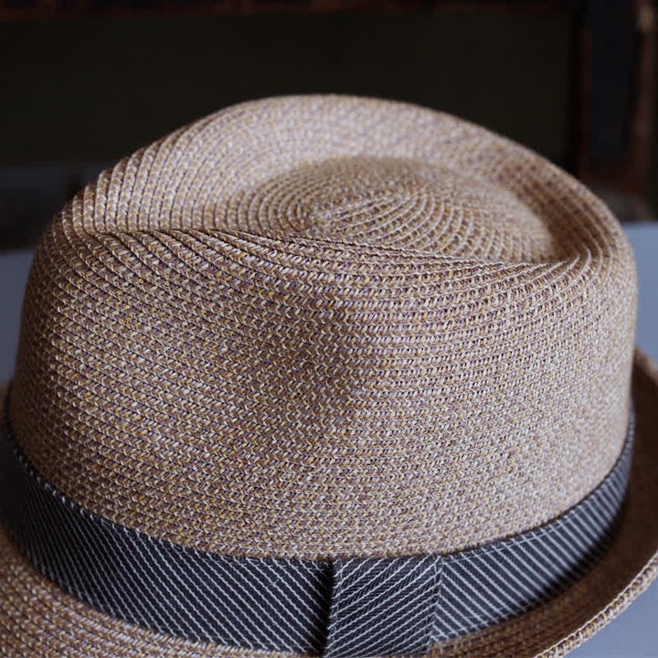 Chapeau Fedora en paille de plage à rayures gracieuses pour hommes